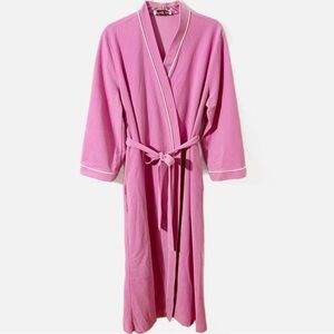 Vintage Vanity Fair Long Length Open Front Belted Bathrobe Piping Details Pink 🩷
